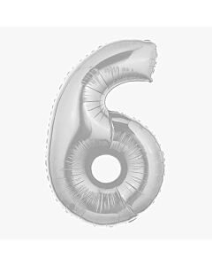 Μπαλόνια foil ασημί νούμερο 6, για φούσκωμα με αέρα