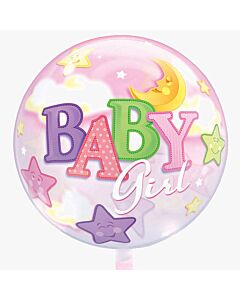 Μπαλόνια Baby girl διάφανα με φεγγάρια-αστέρια, φούσκωμα με αέρα