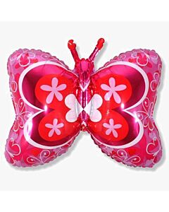 Μπαλόνι Πεταλούδα με Λουλουδάκια Φούξια Ροζ - 83 εκατοστά