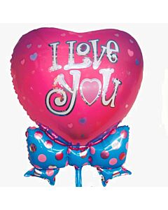 Μπαλόνι foil 36 ιντσών Καρδιά φούξια με φιόγκο I Love You