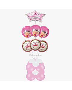 Στέμμα New Little Princess και 6 μπαλόνια γέννησης foil 18'' με ήλιο σε μεγάλη βάση / κωδικός Ε1