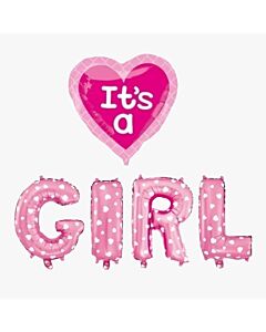 Μπαλόνια Σετ Γράμματα & Μπαλόνι "It's A Girl" - 5 Τεμάχια