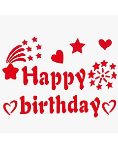  Αυτοκόλλητο Happy Birthday κόκκινο  για μπαλόνια , με τύπωμα πυροτέχνημα