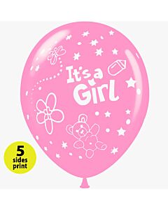Μπαλόνια 12 ιντσών It's a Girl αρκουδάκι | 15τεμ | 5 πλευρές εκτύπωση