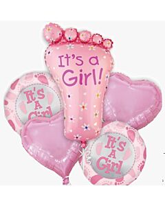 Μπαλόνια Σετ It's A Girl Πατούσα και Foil (5 Τεμάχια)