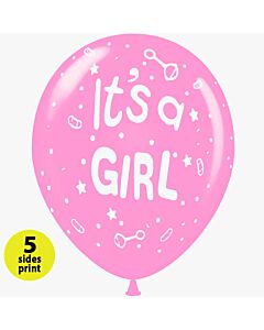 Μπαλόνια 12 ιντσών It's a Girl κουδουνίστρες | 15τεμ | 5 πλευρές εκτύπωση