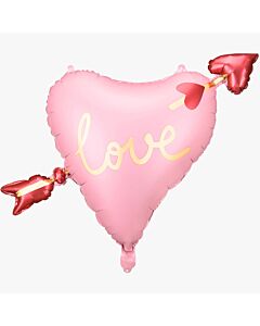 Μπαλόνια καρδιά με βέλος, σατινέ ροζ - 65 εκατοστά