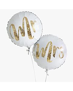 Μπαλόνια Mr and Mrs στρογγυλά λευκά 45 εκατοστά - Σετ (2 Τεμάχια)
