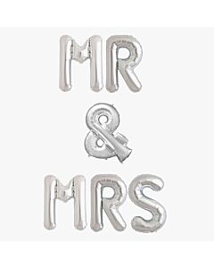 Μπαλόνια mr & mrs γράμματα 85cm ασημί χρώματος