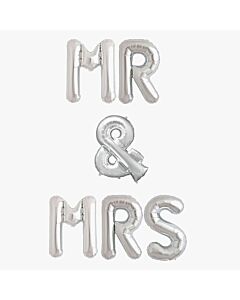 Μπαλόνια 16'' Mr & Mrs Ασημί- Λέξη (6 Τεμάχια)