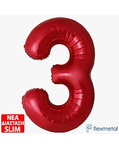 Μπαλόνι αριθμός Νο 3 Κόκκινο 86 cm για ήλιο (Συσκευασμένο)