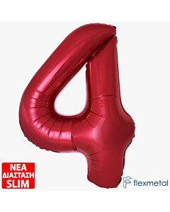 Μπαλόνι αριθμός Νο 4 Κόκκινο 86 cm για ήλιο (Συσκευασμένο)