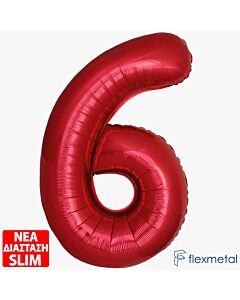 Μπαλόνι αριθμός Νο 6 Κόκκινο 86 cm για ήλιο (Συσκευασμένο)