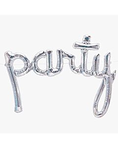 Μπαλόνι ασημί ιριδίζοντος χρώματος, σχηματισμένη λέξη Party, 85 εκατοστά