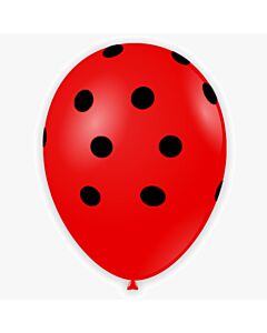 Μπαλόνια κόκκινο12 ιντσών πουά μαύρο (15 τεμάχια)