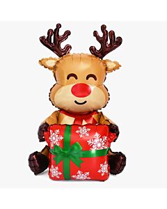 Μπαλόνι Τάρανδος 3D που κρατάει κουτί με δώρα (Φουσκώνει με αέρα) - 55 Εκατοστά - Συσκευασμένο