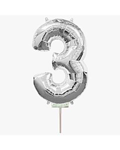 Μπαλόνια foil ασημί minishape νούμερο 3 (40 εκατοστά)