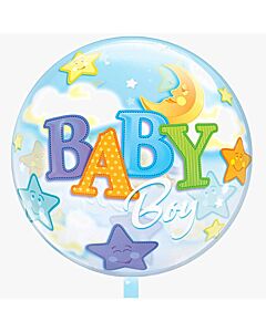 Μπαλόνια Baby boy διάφανα φεγγάρια-αστέρια, φούσκωμα με αέρα